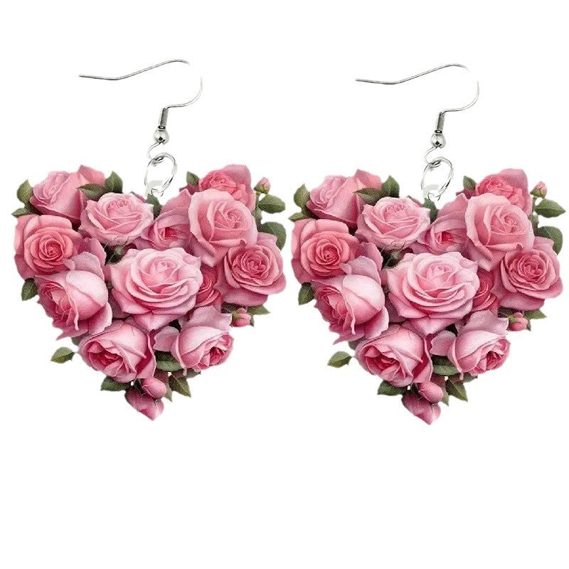 Wholesale  Romantic Love Pink Rose 2D Acrylic Earrings