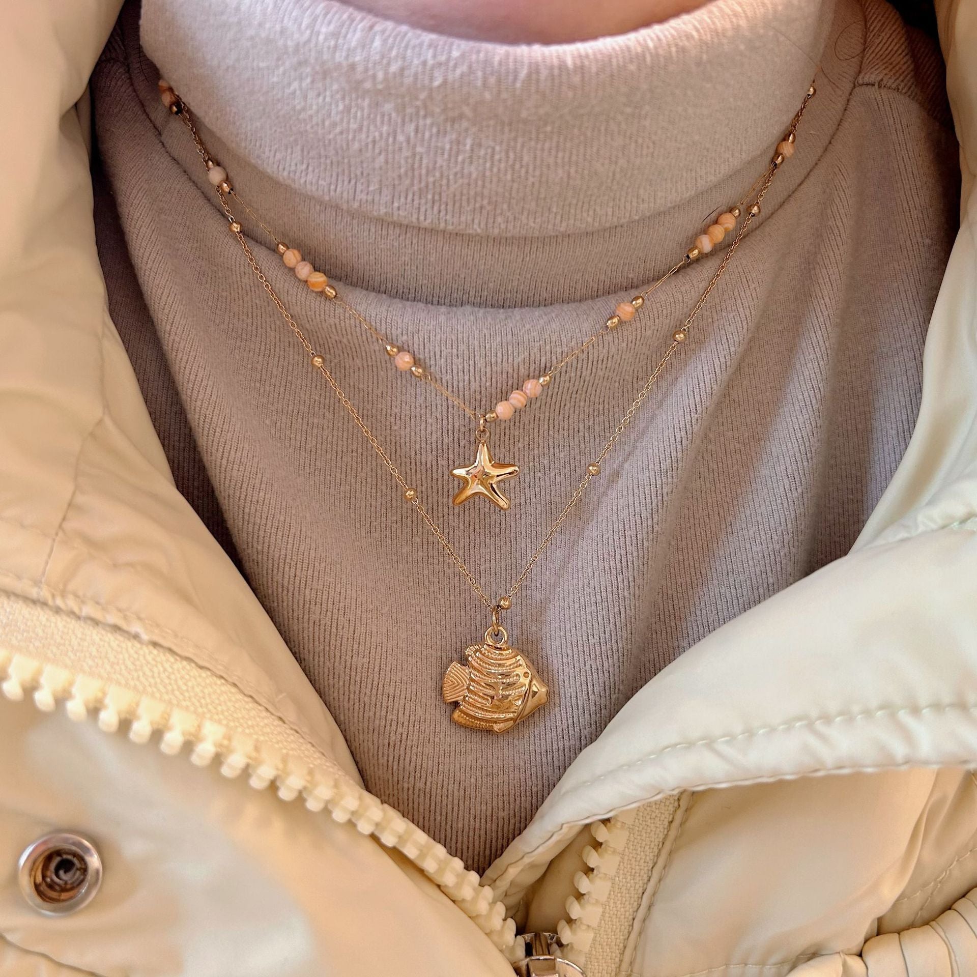 Wholesale Stainless Steel  Marine Holiday Style Handmade Natural Stone Bead Chain