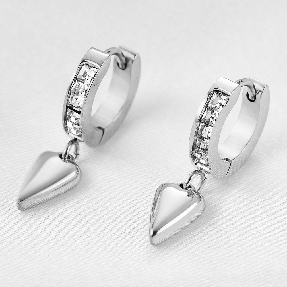 Wholesale Titanium Steel 18K Gold Long Heart Shaped Pendant Earrings