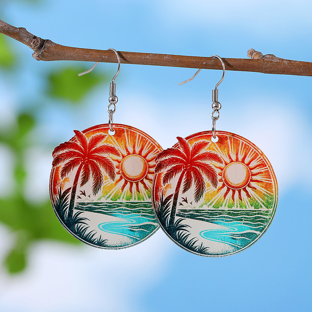 Wholesale  Holiday Style Colorful Tropical Palm Tree Coconut Tree Sun Acrylic  Earrings