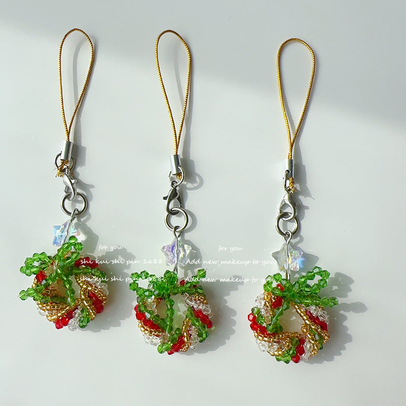 Wholesale Christmas Wreath Mobile Phone Chain Accessories Crystal Woven