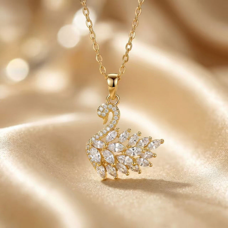 Wholesale Stylish Women S Crystal Swan Alloy Necklace Gold Tone Full Rhinestone Pendant Everyday Party Jewelry Accessory Gift