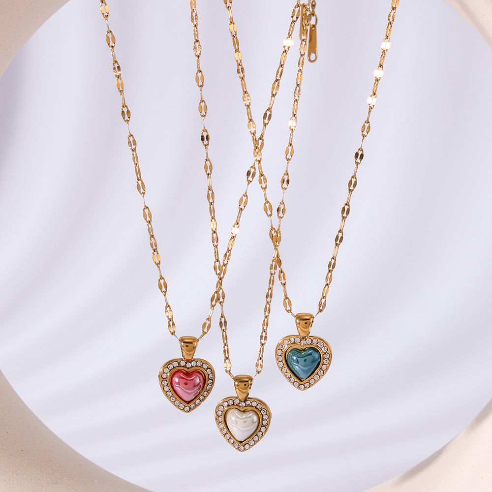 Wholesale  Stainless steel love-shaped necklace oil drop clavicle chain
