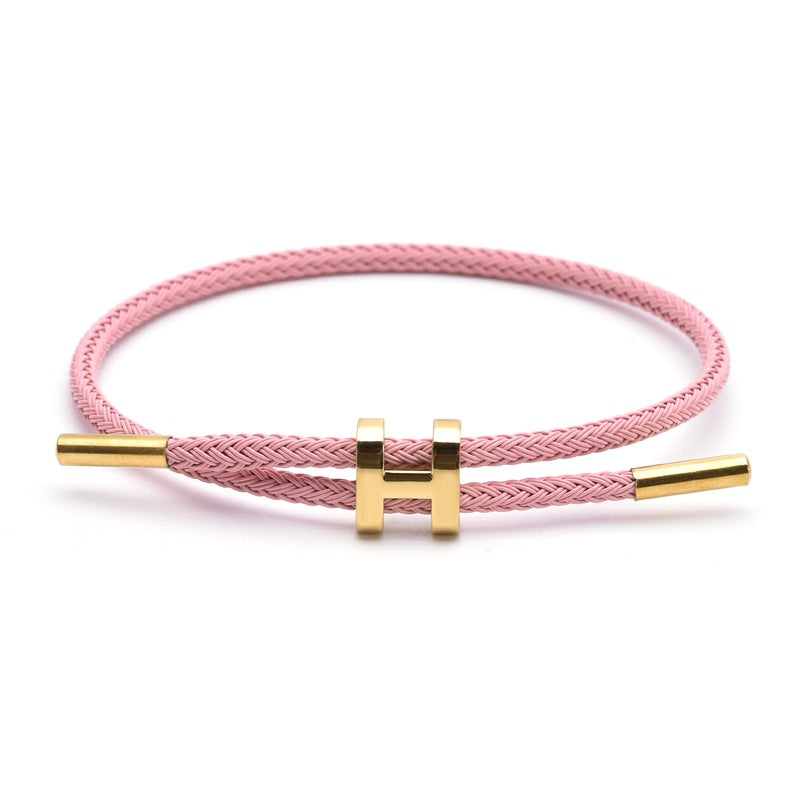 Wholesale Adjustable 3MM I-shaped Buckle Titanium Steel Leather Cord Bracelet ACC-BT-QianHui007