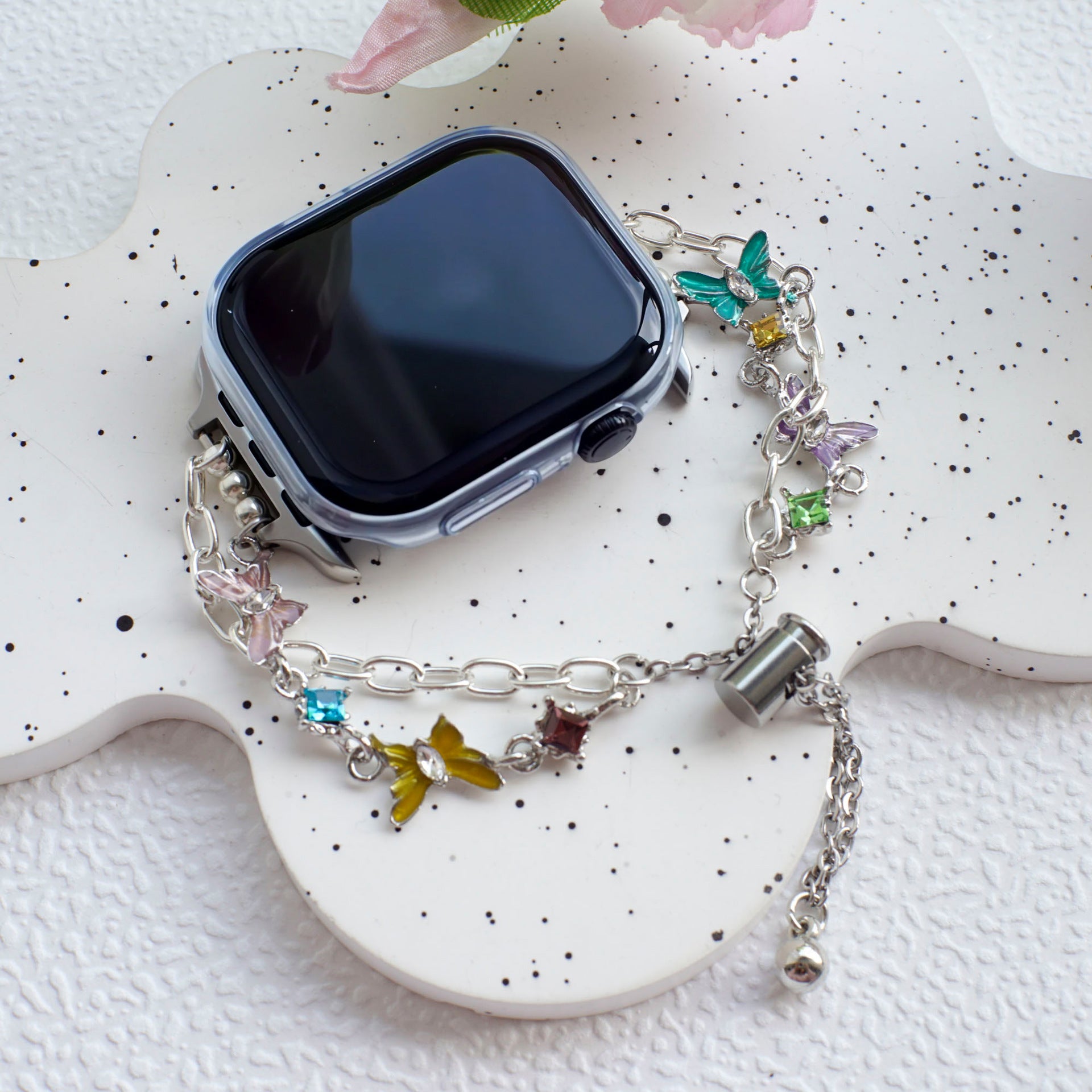 Wholesale Creative Enamel Butterfly Rhinestone Adjustable Bracelet-Style Watch Band for Apple Watch