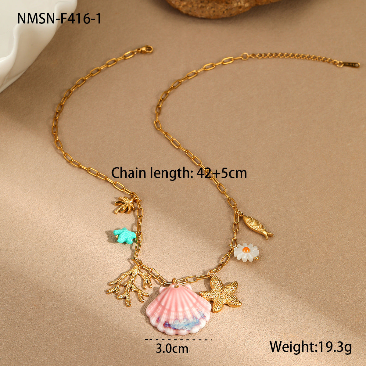 Wholesale Beach Shell Starfish Necklace Stainless Steel Necklace 18K Gold Bracelet