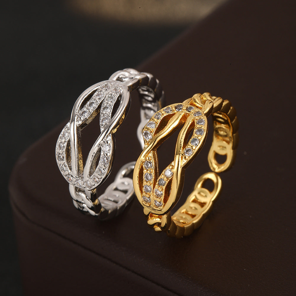 Wholesale Gold Plated Brass Zircon Adjustable Cross Horseshoe Ring Women S Chic Fashion Jewelry Accessory Boutique Resale Gift
