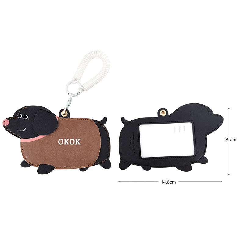 Wholesale Cartoon Dachshund Leather Card Holder Keychain Cute Student Gift Fashion Bag Charm
