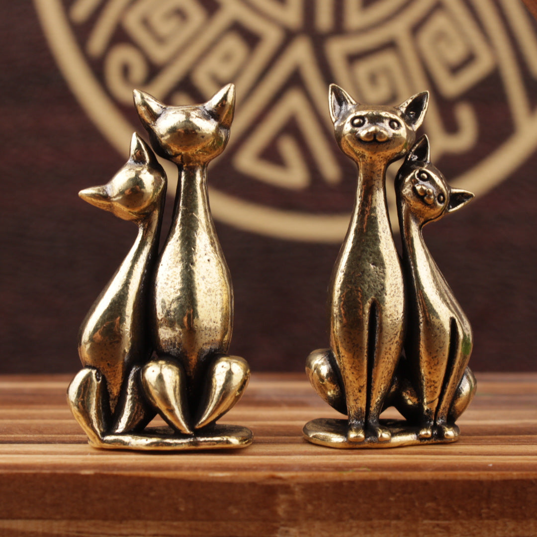 Wholesale Brass Couple Cat Figurine,  Chinese Style Home Office Decor,  Resale