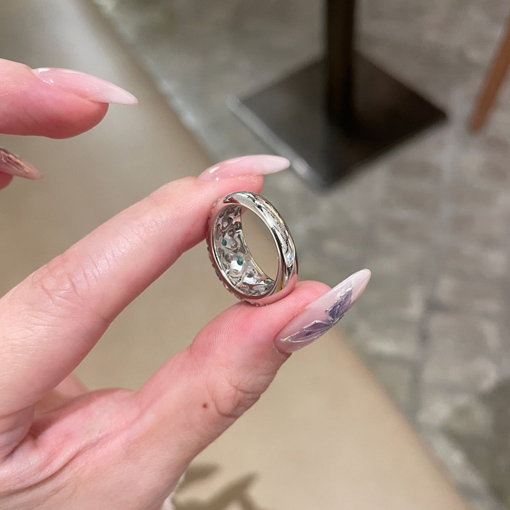 Wholesale Light Luxury Full Set Diamond Paraiba Color Ring