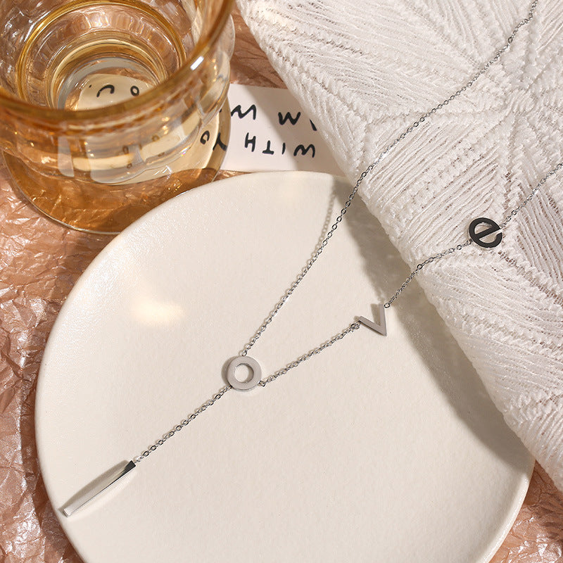 Wholesale love necklace  women's summer 18K gold niche clavicle  titanium steel necklace