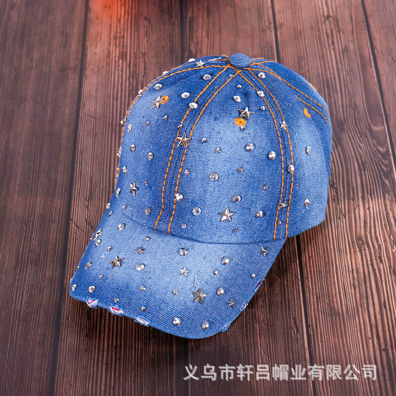 Wholesale Rhinestone Washed Denim Baseball Cap