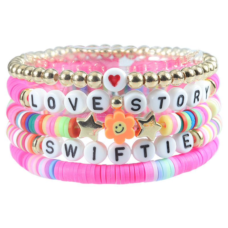 Wholesale Fan Bracelet Elastic Personality Color Letter Multi-layer Beaded Hand Jewelry Set ACC-BT-YiYe012