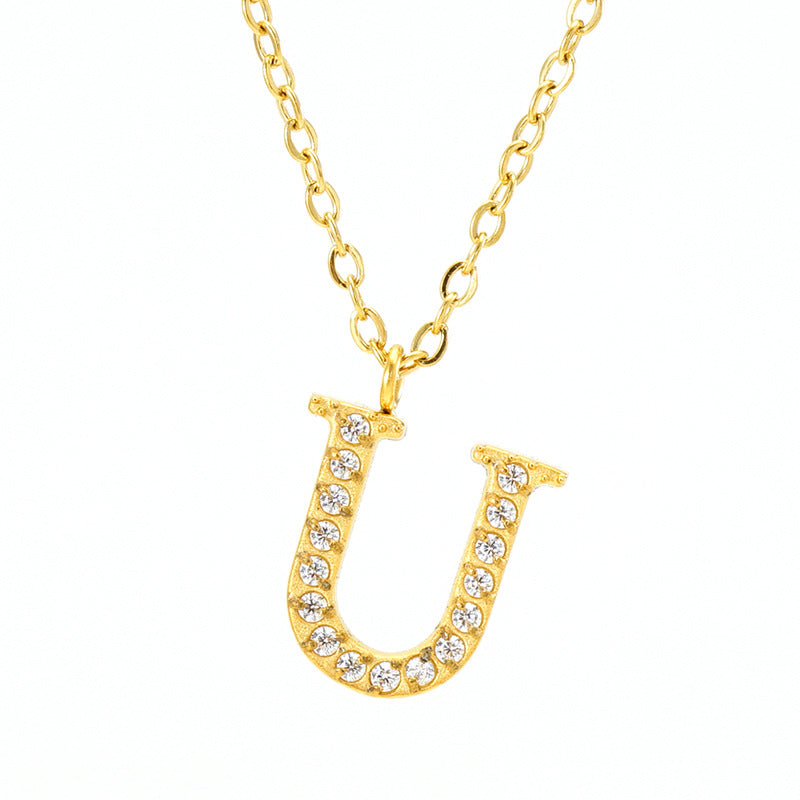 Wholesale  titanium steel diamond letter necklace English clavicle chain