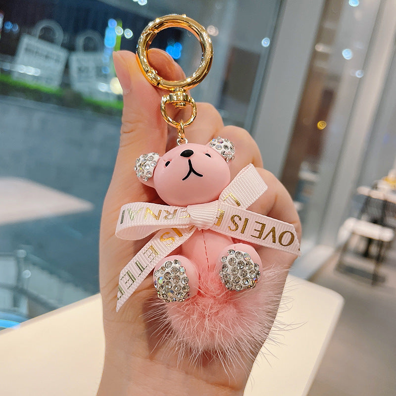 Wholesale Cartoon Fur Ball Dot Diamond Bear Zinc Alloy Keychain Lanyard Keychain ACC-KC-ShuoT016