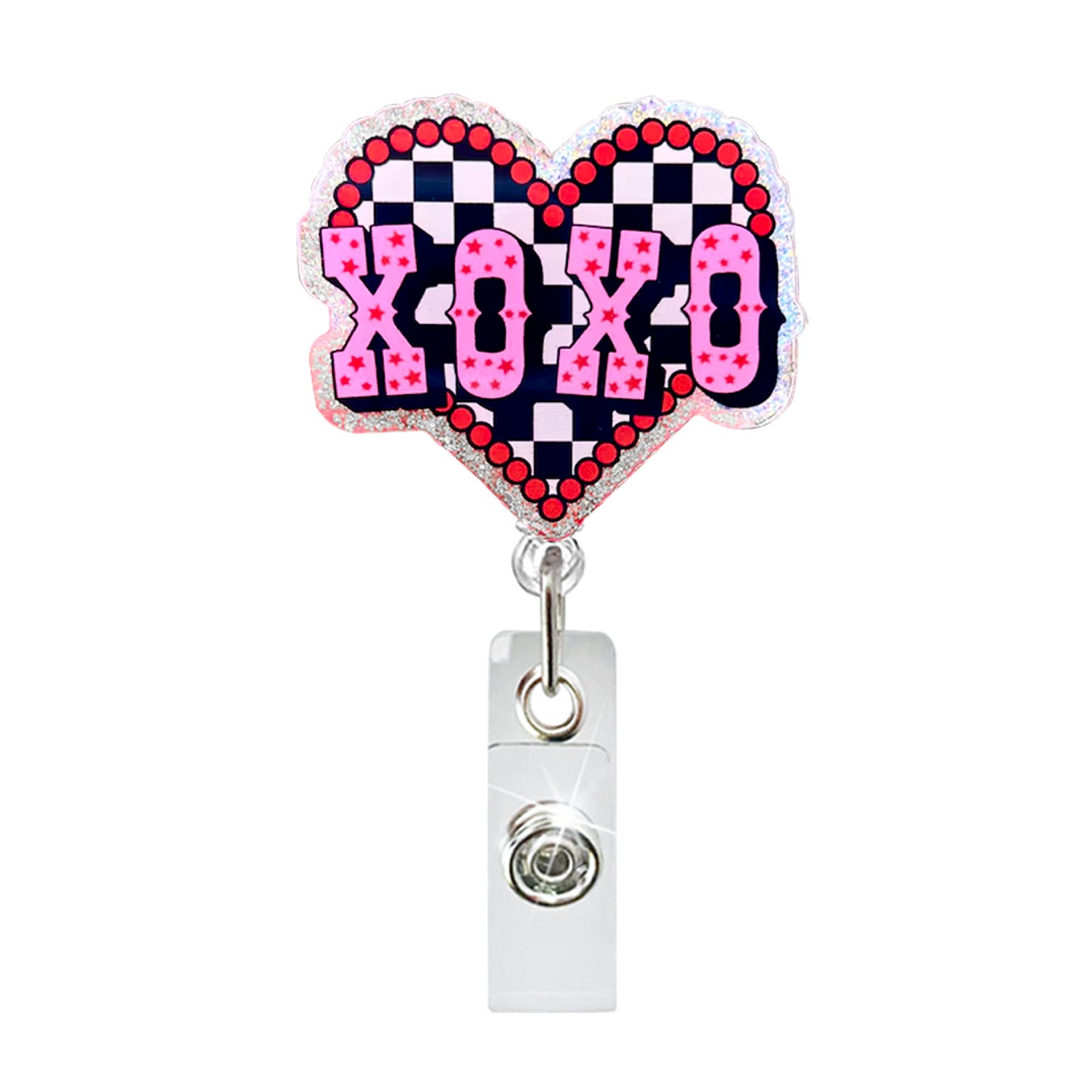 Wholesale  Valentine' s Day Heart-Shaped Acrylic Fun Glitter  Badge Reels