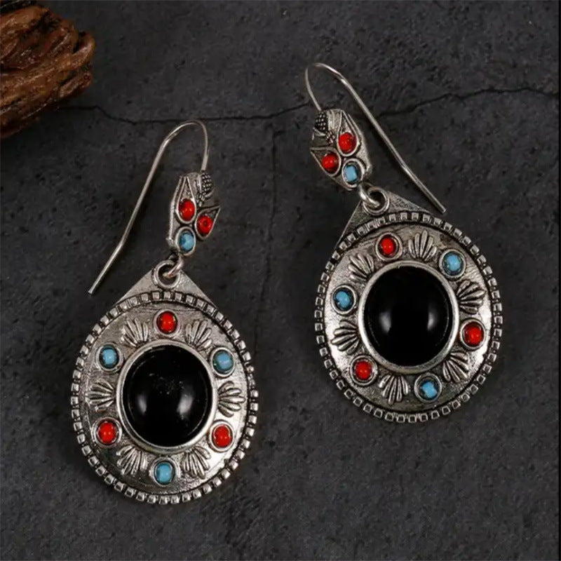 Wholesale Retro Chinese Style Turquoise Gourd Pendant Earrings,  Stylish Everyday Wear Jewelry Accessory