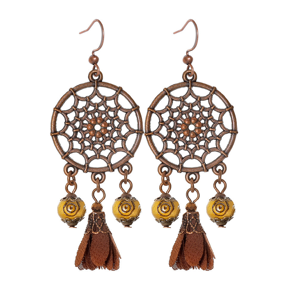 Wholesale Bohemian Hollow Tassel Earrings Zinc Alloy Stylish Boutique Jewelry Accessory