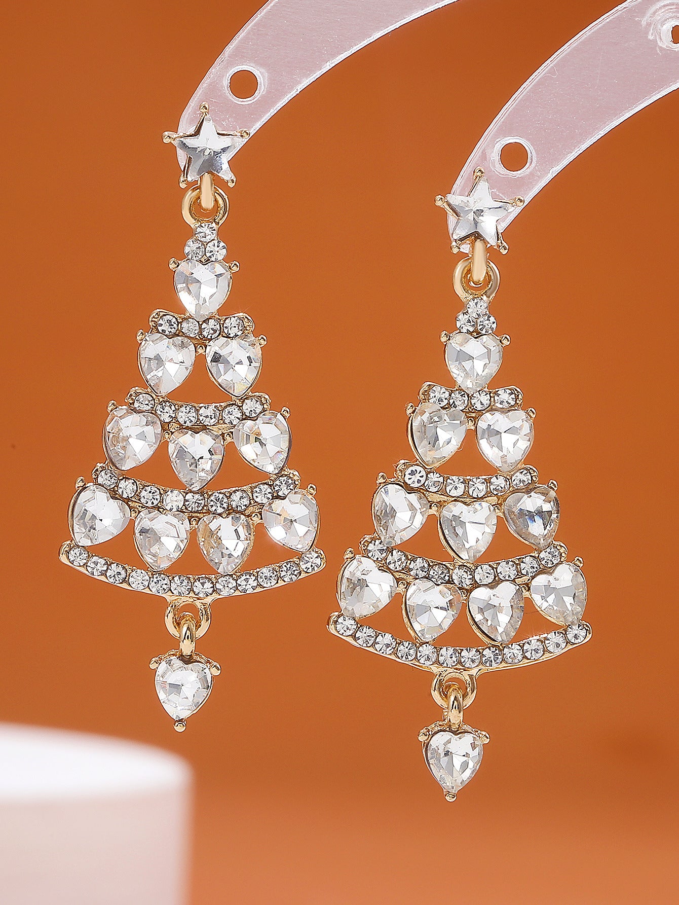 Wholesale Christmas Tree Earrings For Women Colorful Rhinestone Gold Tone Party Jewelry Gift