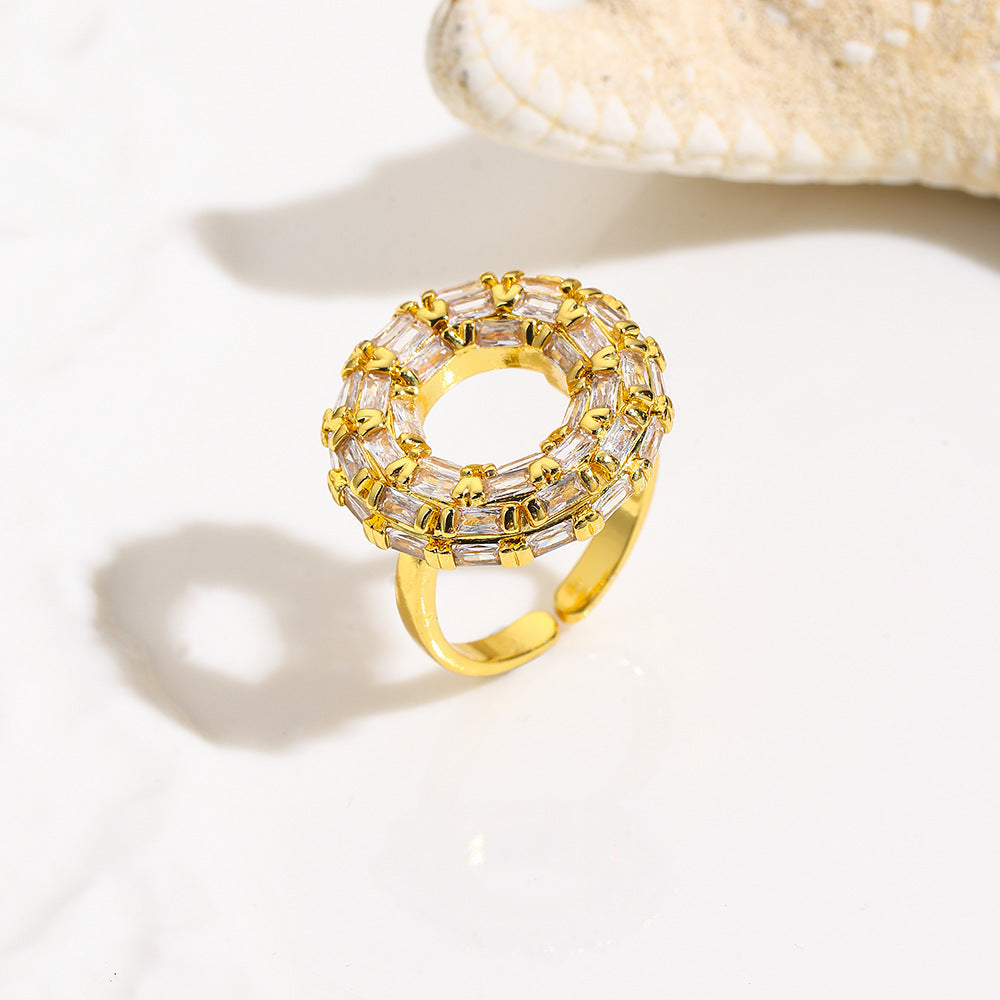 Wholesale 18k gold zircon round adjustable ring
