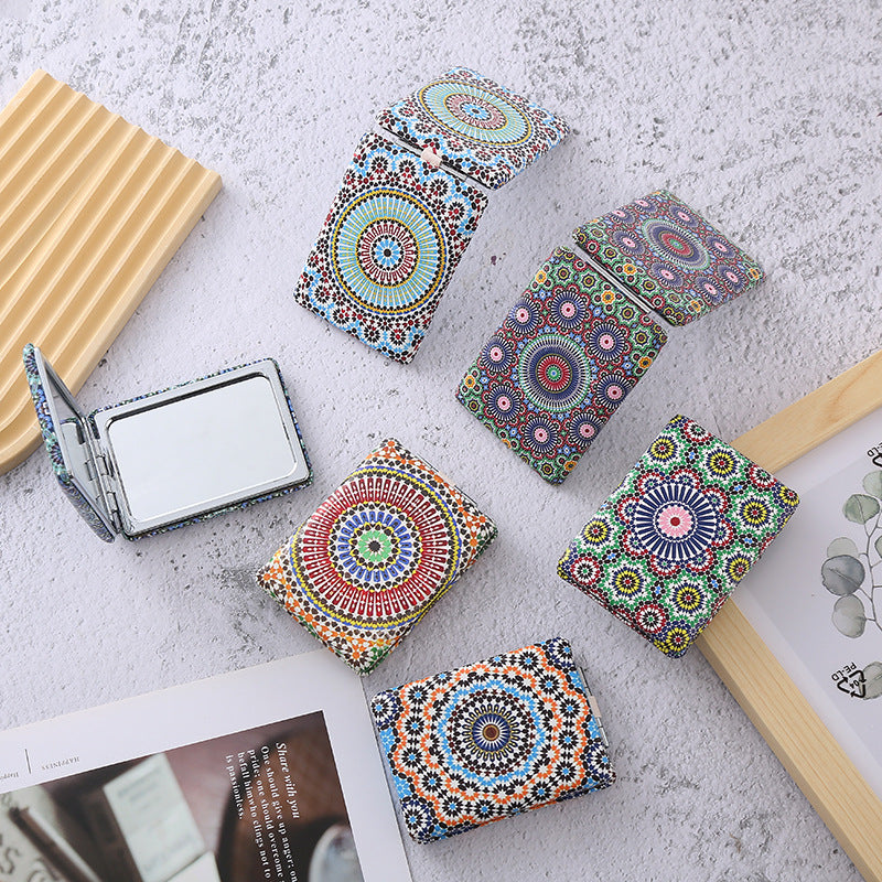 Wholesale Bohemian Style Folding Rectangular Portable Double-sided Pu Bread Mirror ACC-MR-Haic004