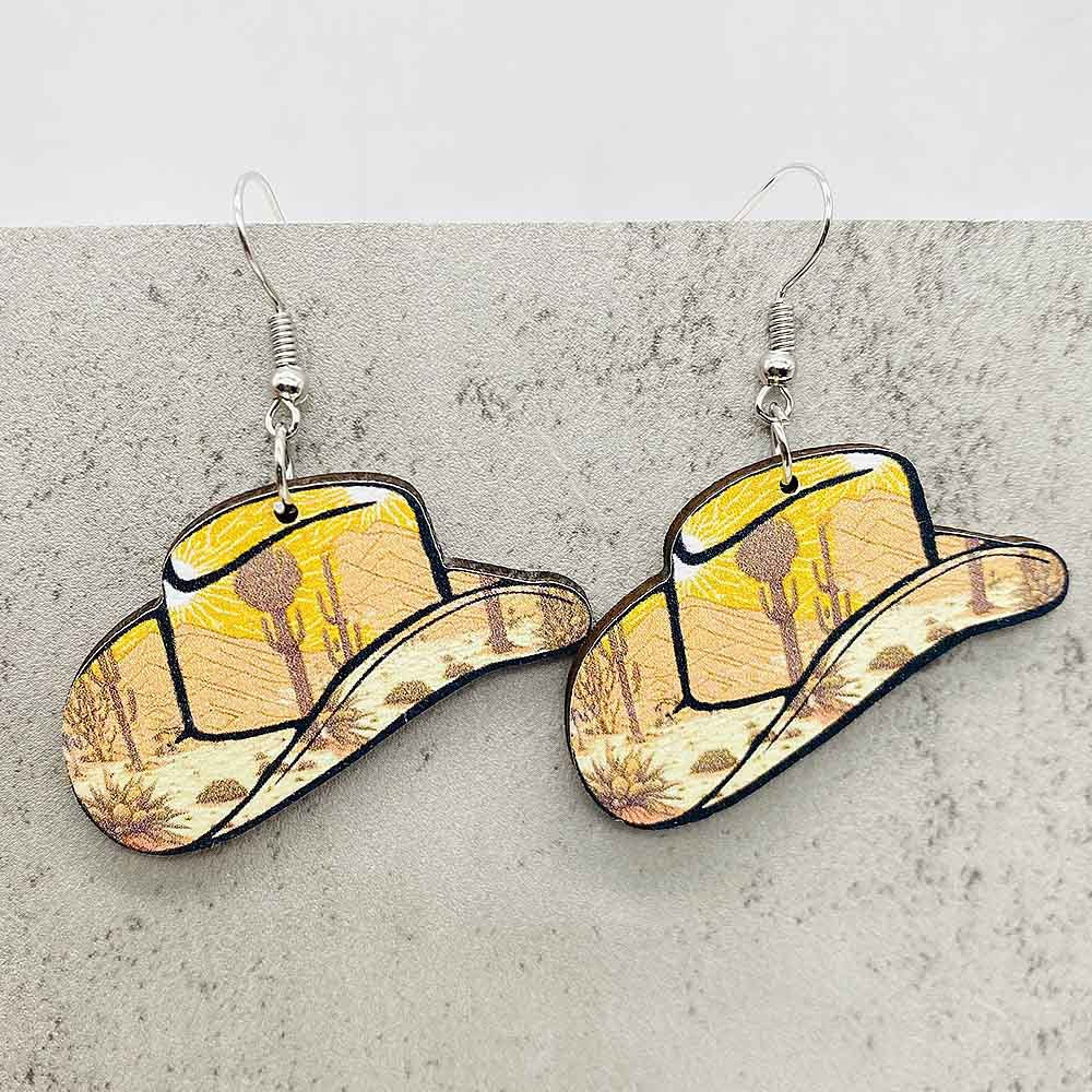 Wholesale Cactus Western Cowboy Style Wooden Earrings ACC-ES-Cheny009