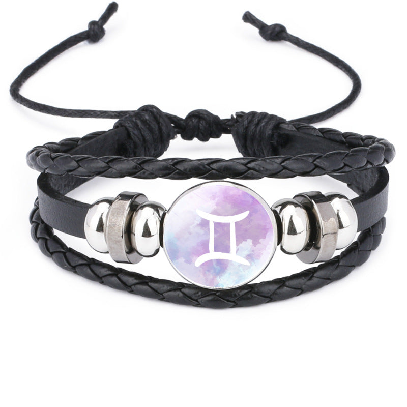 Wholesale  accessories twelve constellation handmade beaded rope leather bracelet