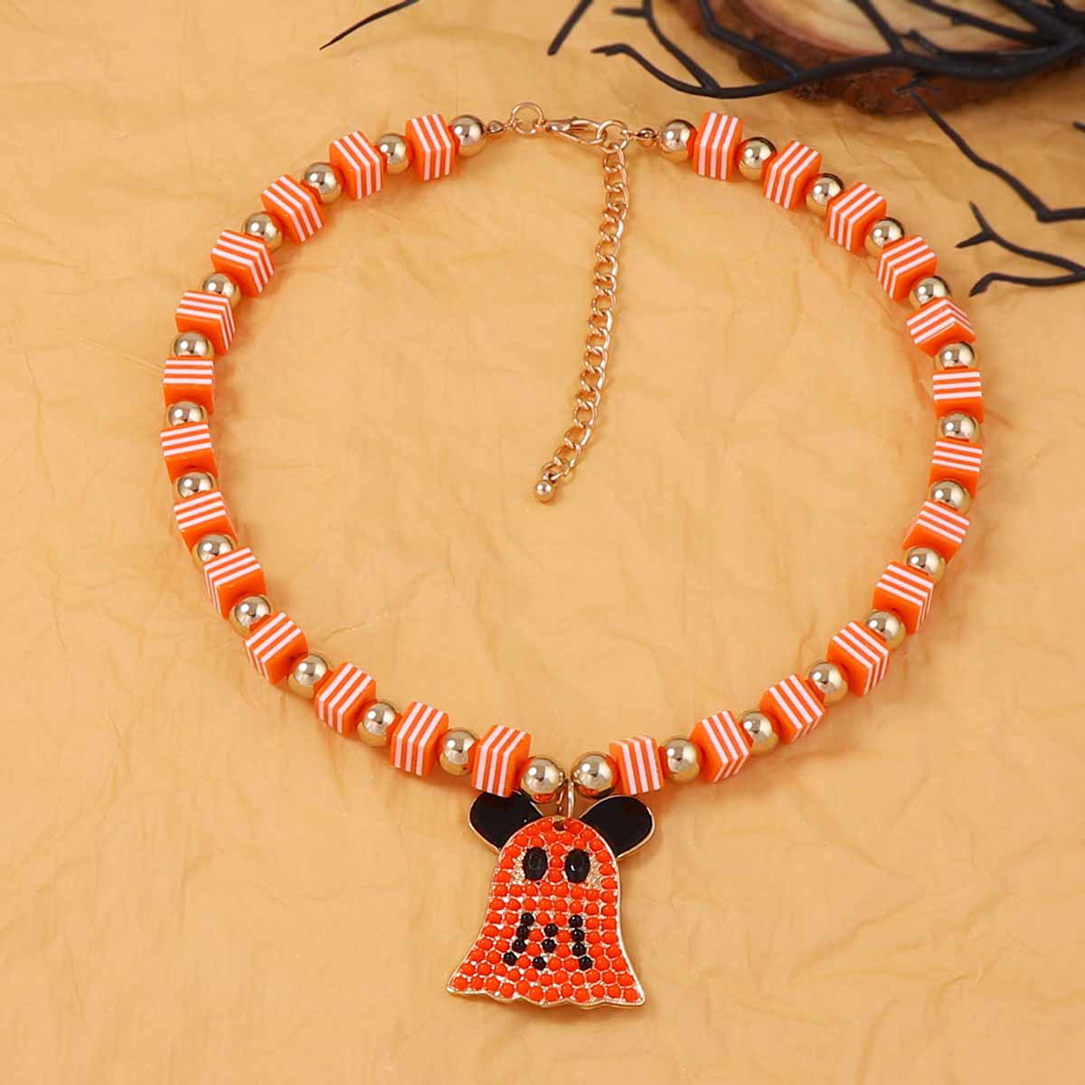 Wholesale  geometric square beaded alloy ghost necklace