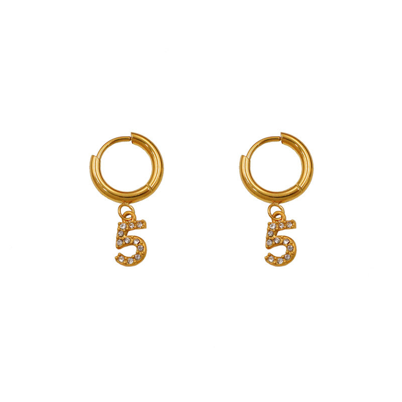 Wholesale Titanium Steel Zirconia Diamond Number Earrings ACC-ES-XuanKa001