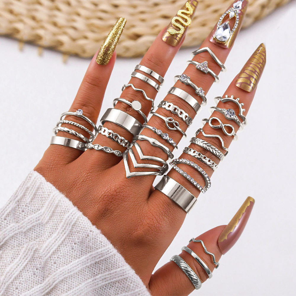 Wholesale 30pcs/set geometric Gothic wind finger ring female personality irregular ring suit