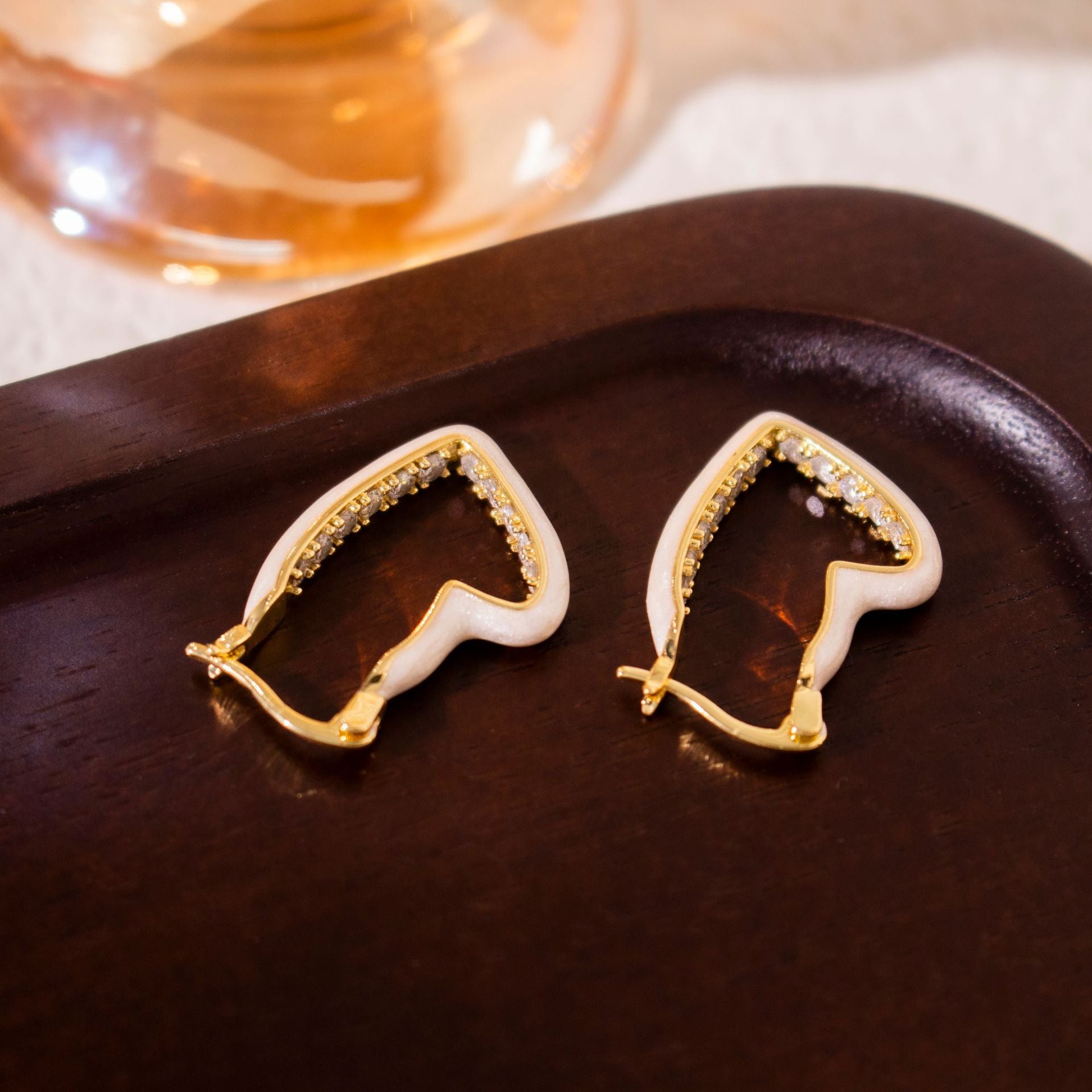 Wholesale White Glaze Love Ear Buckle  Earrings