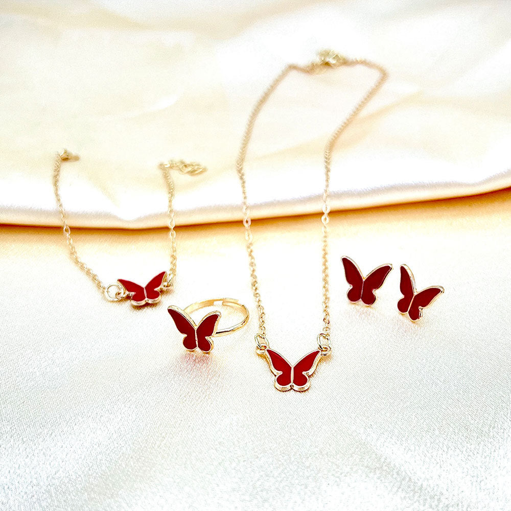Wholesale White Butterfly Oil Drop Necklace Ring Bracelet Earrings Four-piece Sets ACC-NE-ChaoKai007