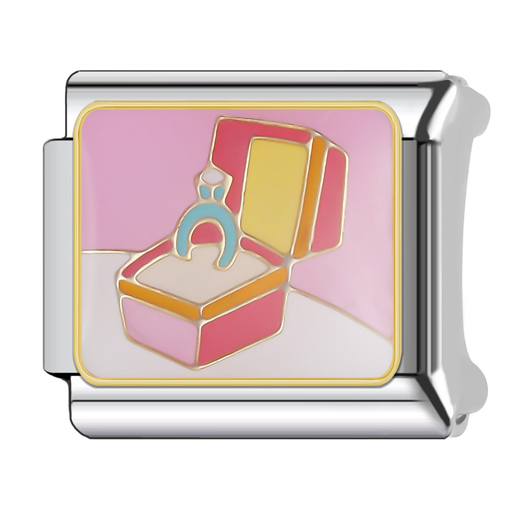 Wholesale Italian Charm Bracelet 9mm DIY Splicing Stainless Steel Wedding Couple Anniversary Cartoon Composable Bracelet