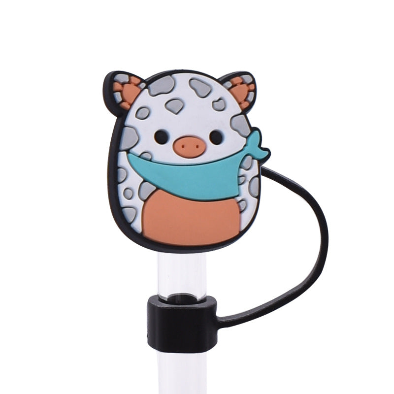 Wholesale Random 100pcs Cartoon Cute Pig Straw Cover 10MM Straw Tube Cap