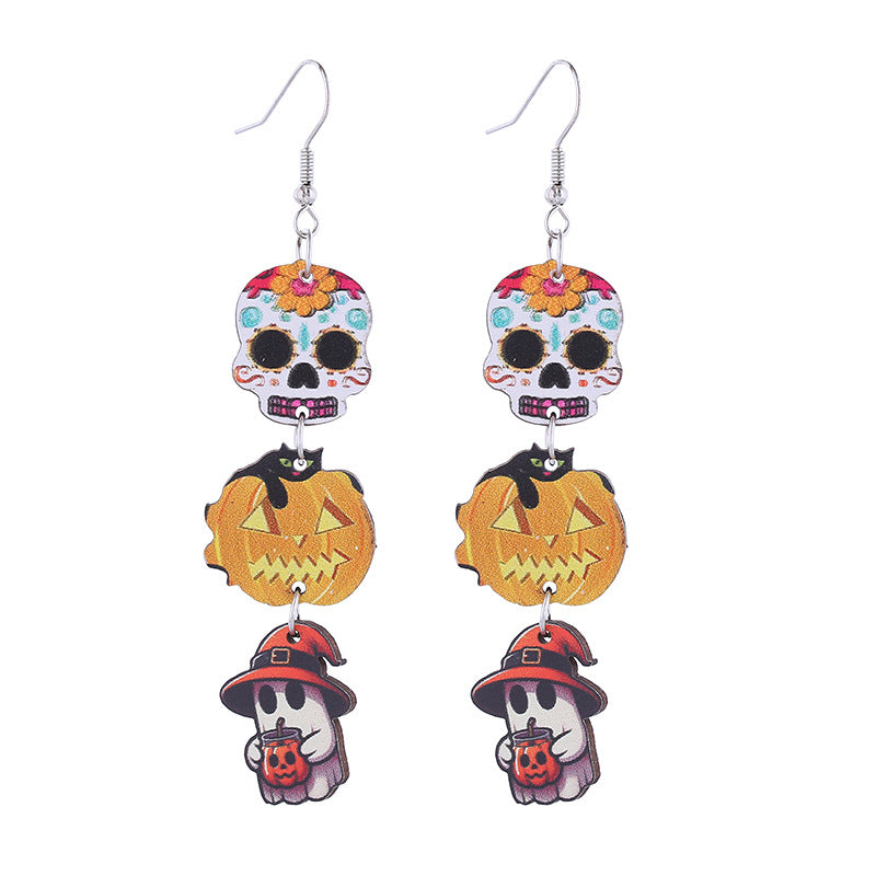 Wholesale Acrylic Earrings Ghost Pumpkin Bat  Skull Long  Halloween Earrings