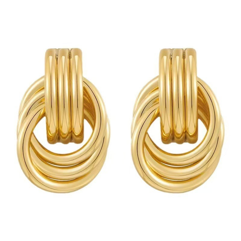 Wholesale Trendy Irregular C-Shape Earrings Metal Geometric Three-Layer for Party Wear