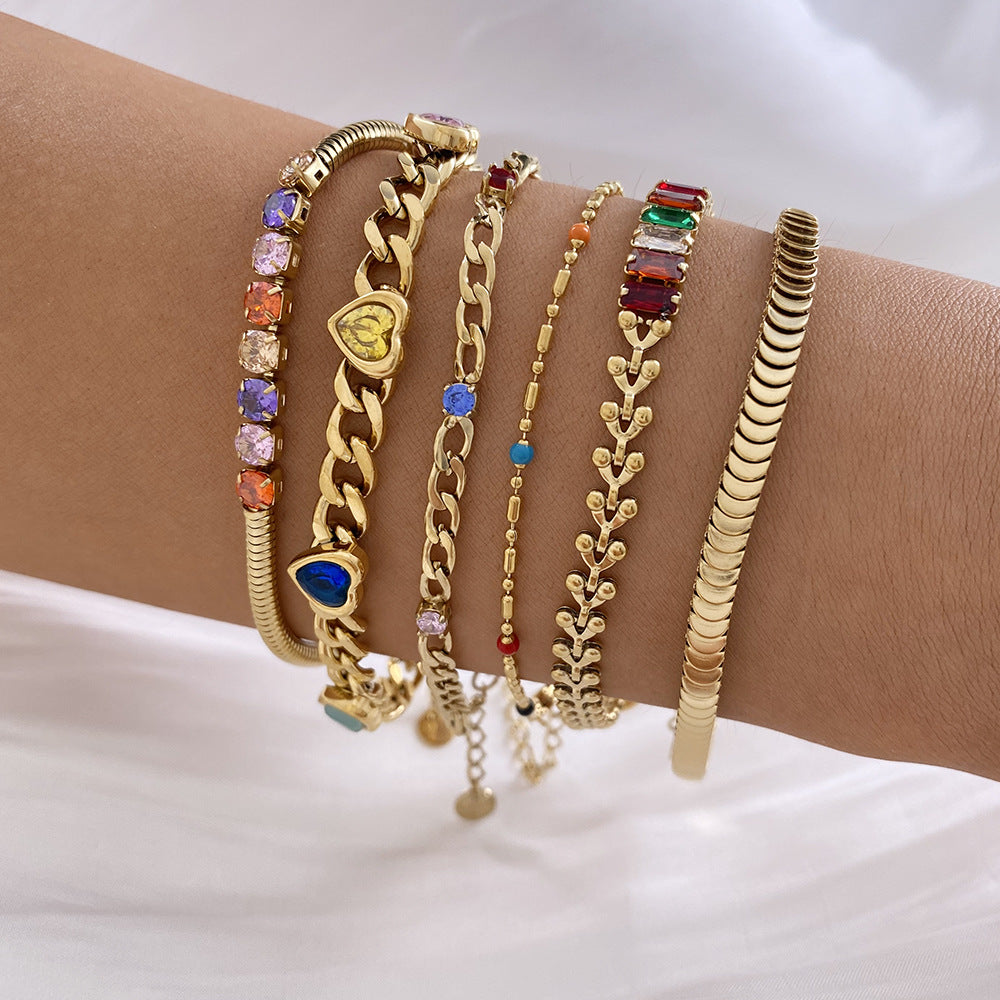 Wholesale Stainless steel bracelet stitching zircon bracelet set