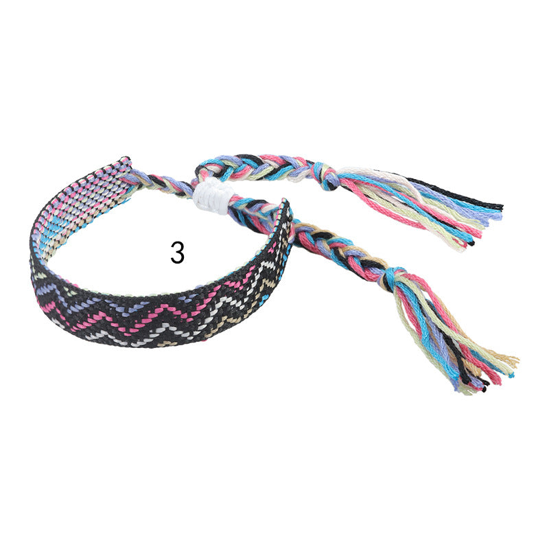 Wholesale ethnic style woven bracelet wide wrist strap colorful tassel bracelet