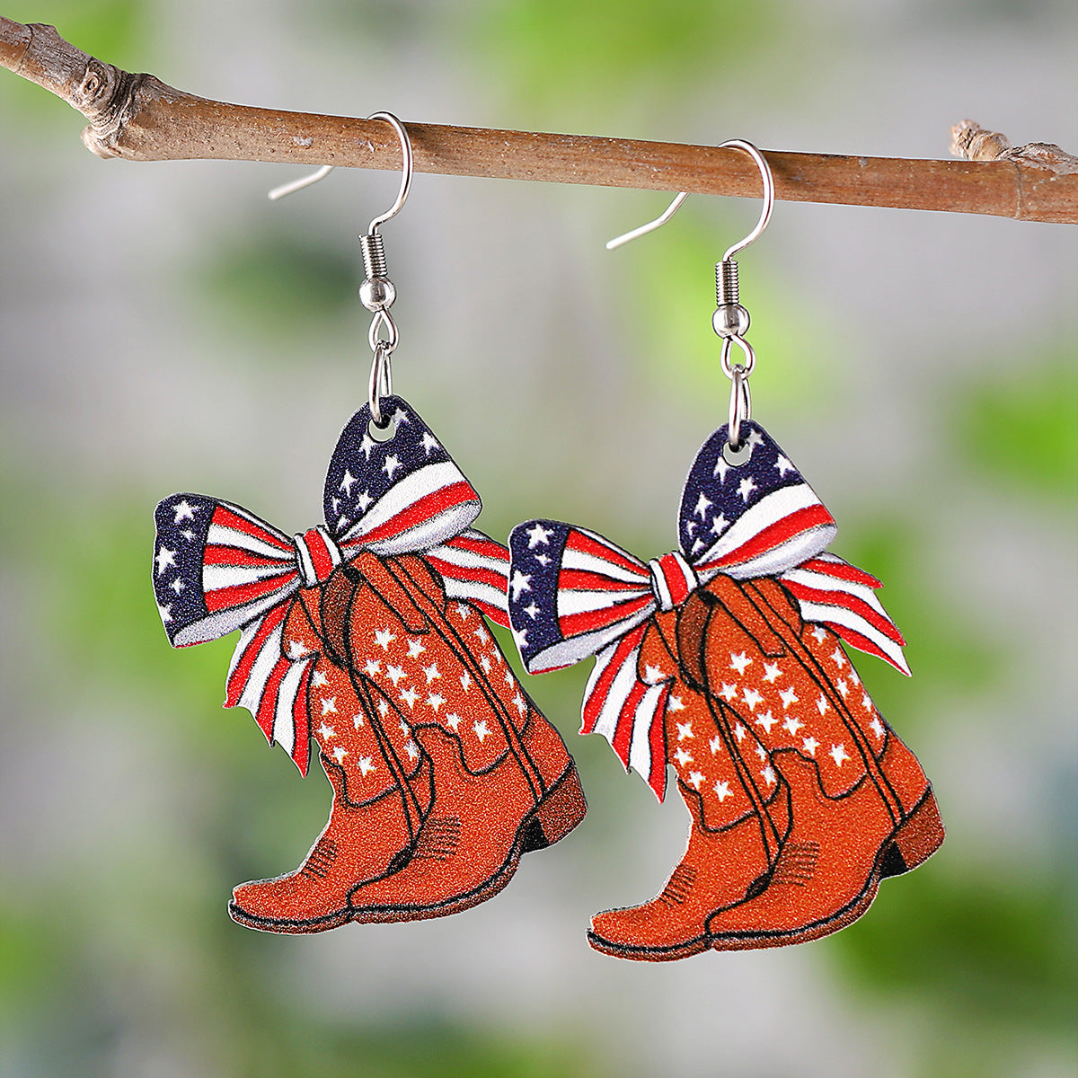 Wholesale  Red White Blue American Flag Cross Bow Pendant Earrings