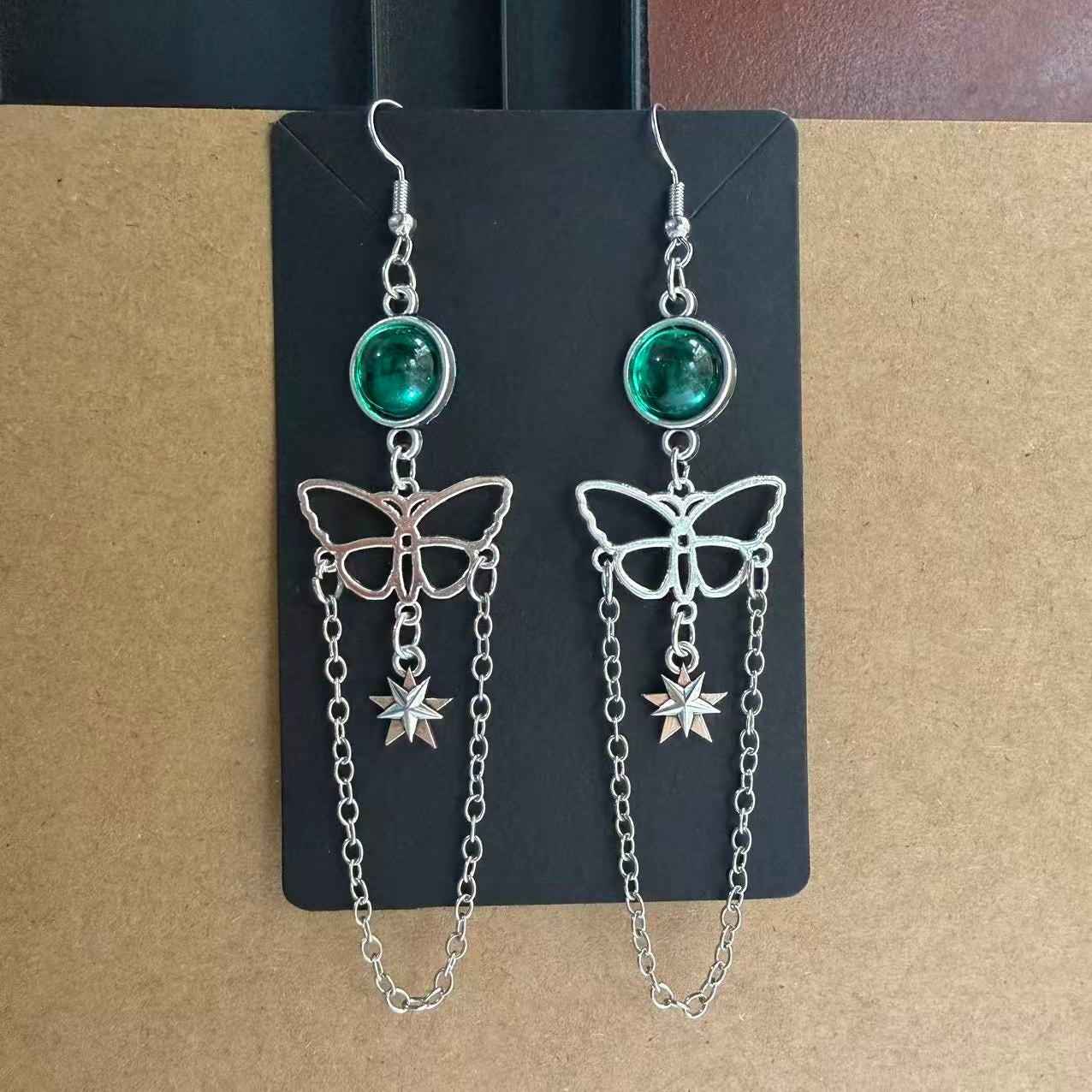Wholesale Dark Gothic Butterfly Net Tassel Earrings Alloy Fashion Accessory for