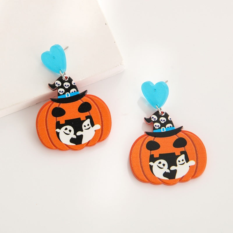 Wholesale Halloween Acrylic Earrings Cartoon Pumpkin Print Pendant Earrings ACC-ES-YuanQin006