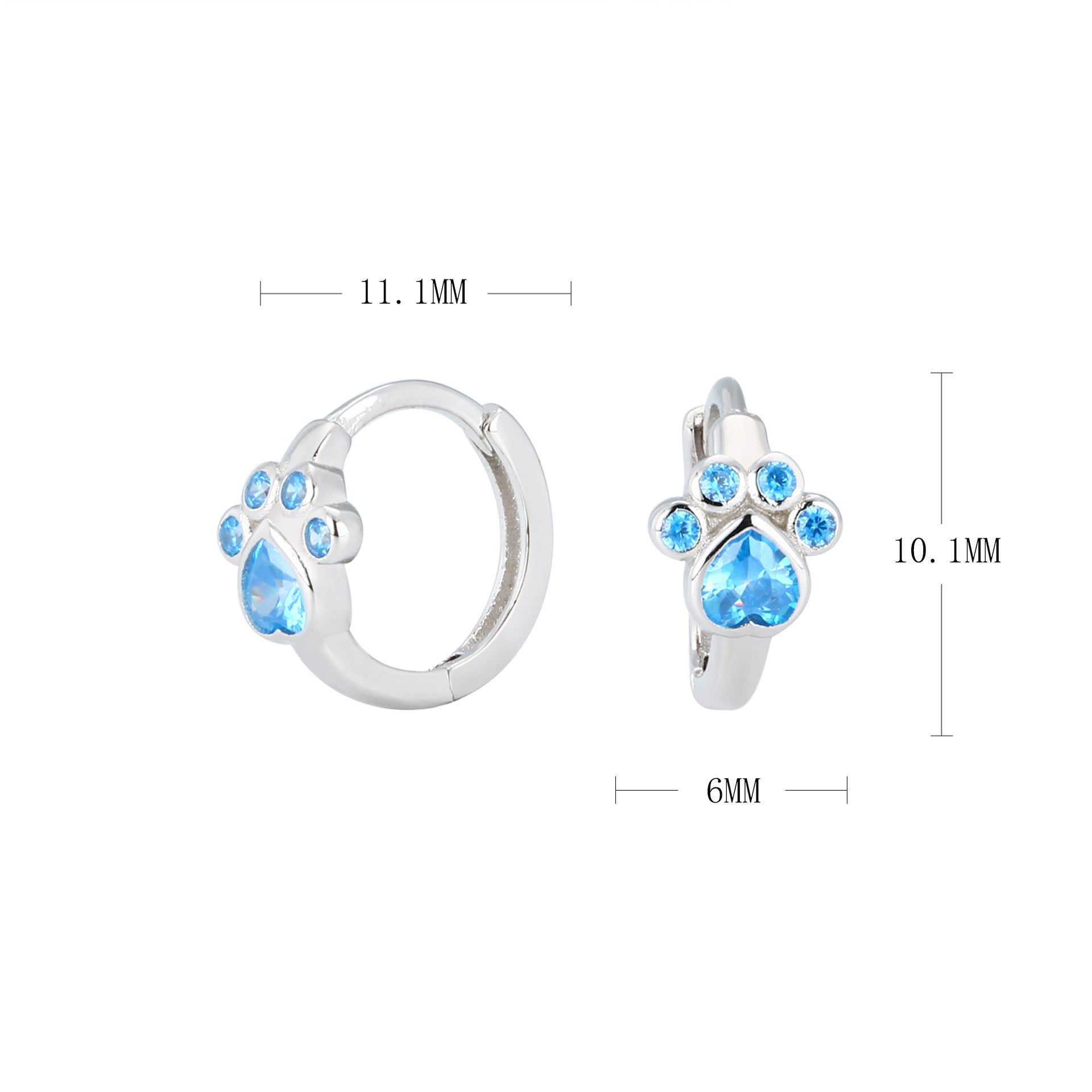 Wholesale S925 Sterling Silver Earrings Forest Cute Earrings Cat Paw Prints Inlaid Blue Zirconium Diamond Earrings ACC-ES-HRB006