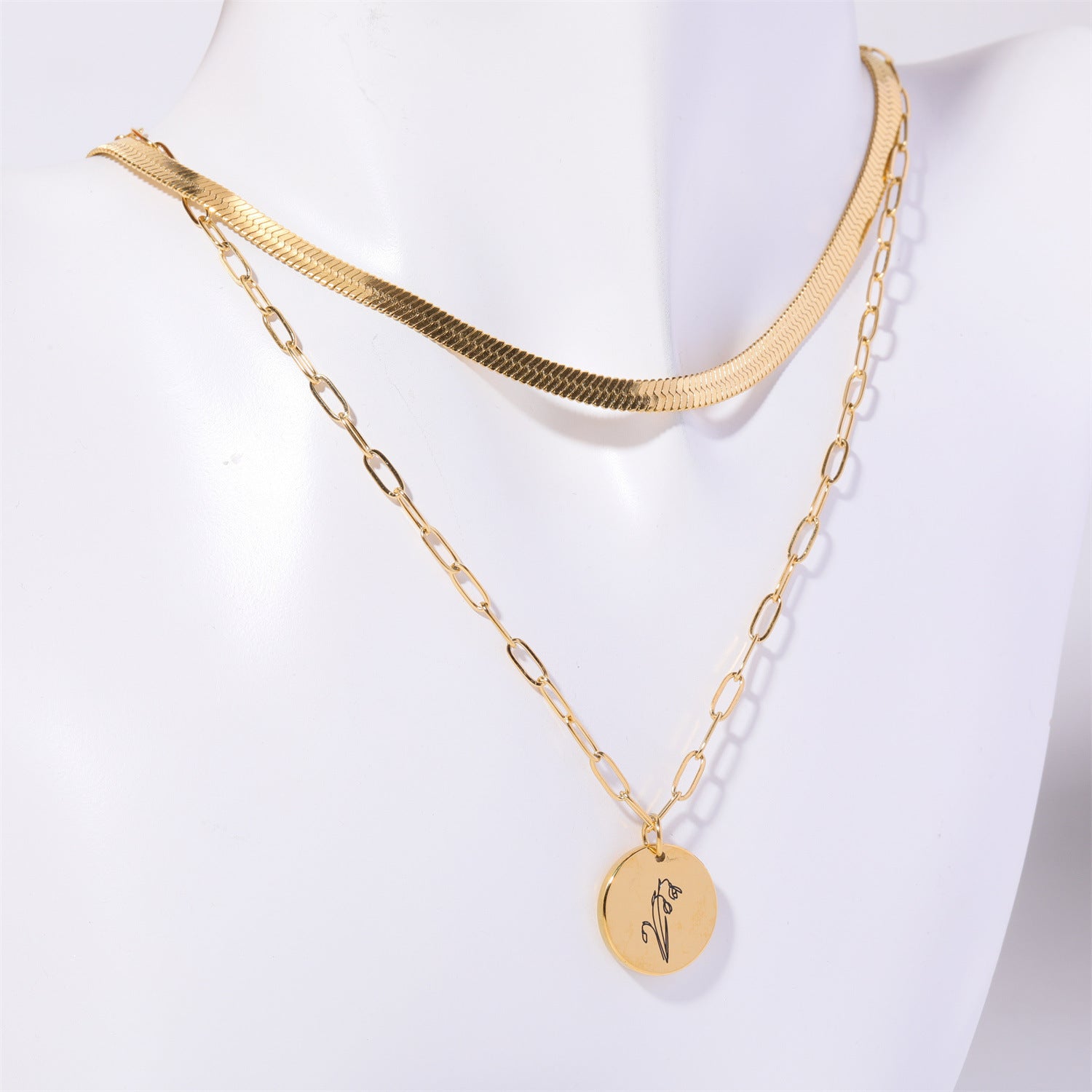 Wholesale Titanium steel 18K gold plated  double-layer December flower necklace