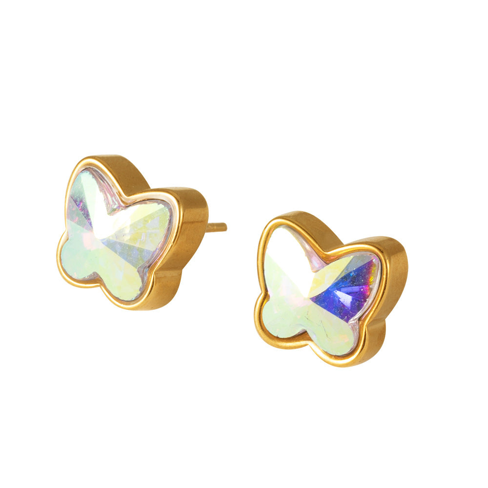 Wholesale Gold Plated Stainless Steel Butterfly Earrings Colorful Details Women Jewelry Accessory