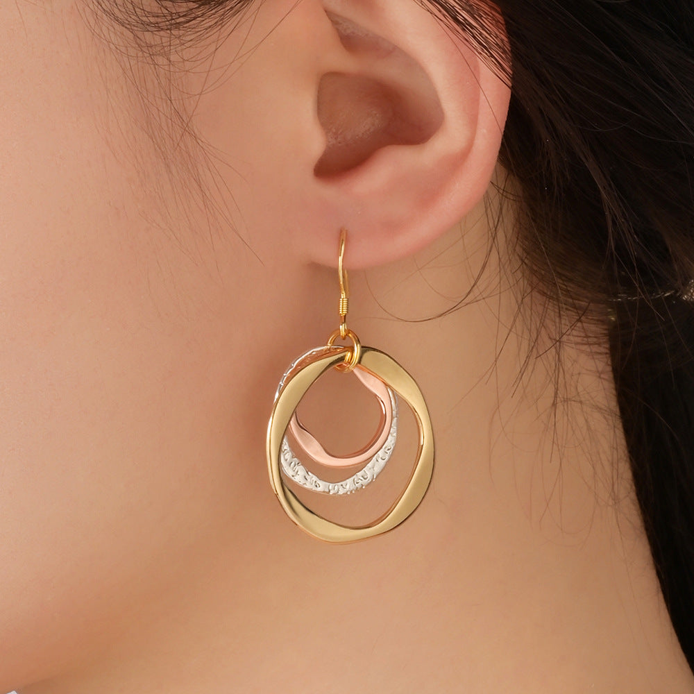 Wholesale  Zinc Alloy 3-Ring Circle Mixed Colorful Earrings