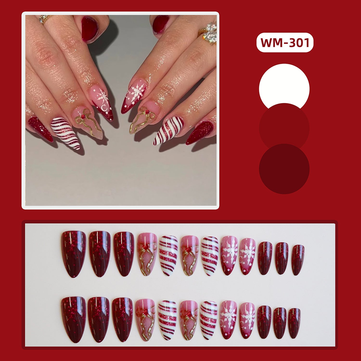 Wholesale 24 Pieces/ box Christmas Bow Stripe Nails Kits Nail Stickers
