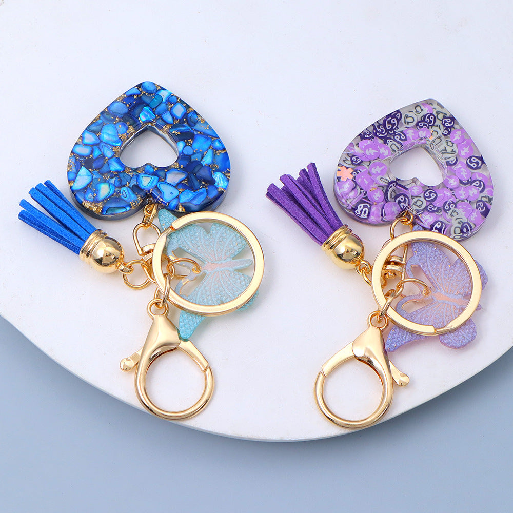 Wholesale Chic Heart Resin Keychain with Tassel - Boutique Bag Accessory Gift