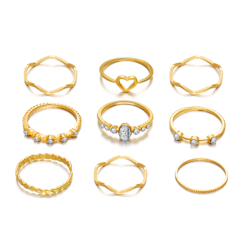 Wholesale Simple Women' s Joint Ring Hollow Love Wave Diamond Geometric Ring