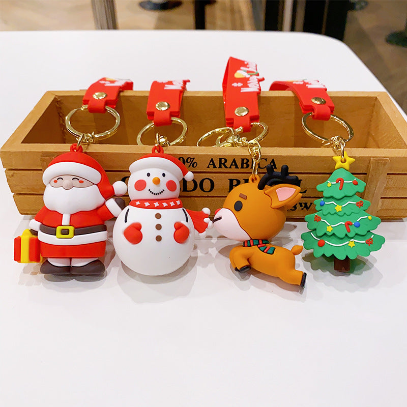 Wholesale Christmas Cartoon PVC Soft Rubber Elk Snowman Keychain Cute Keychain ACC-KC-ErLu015