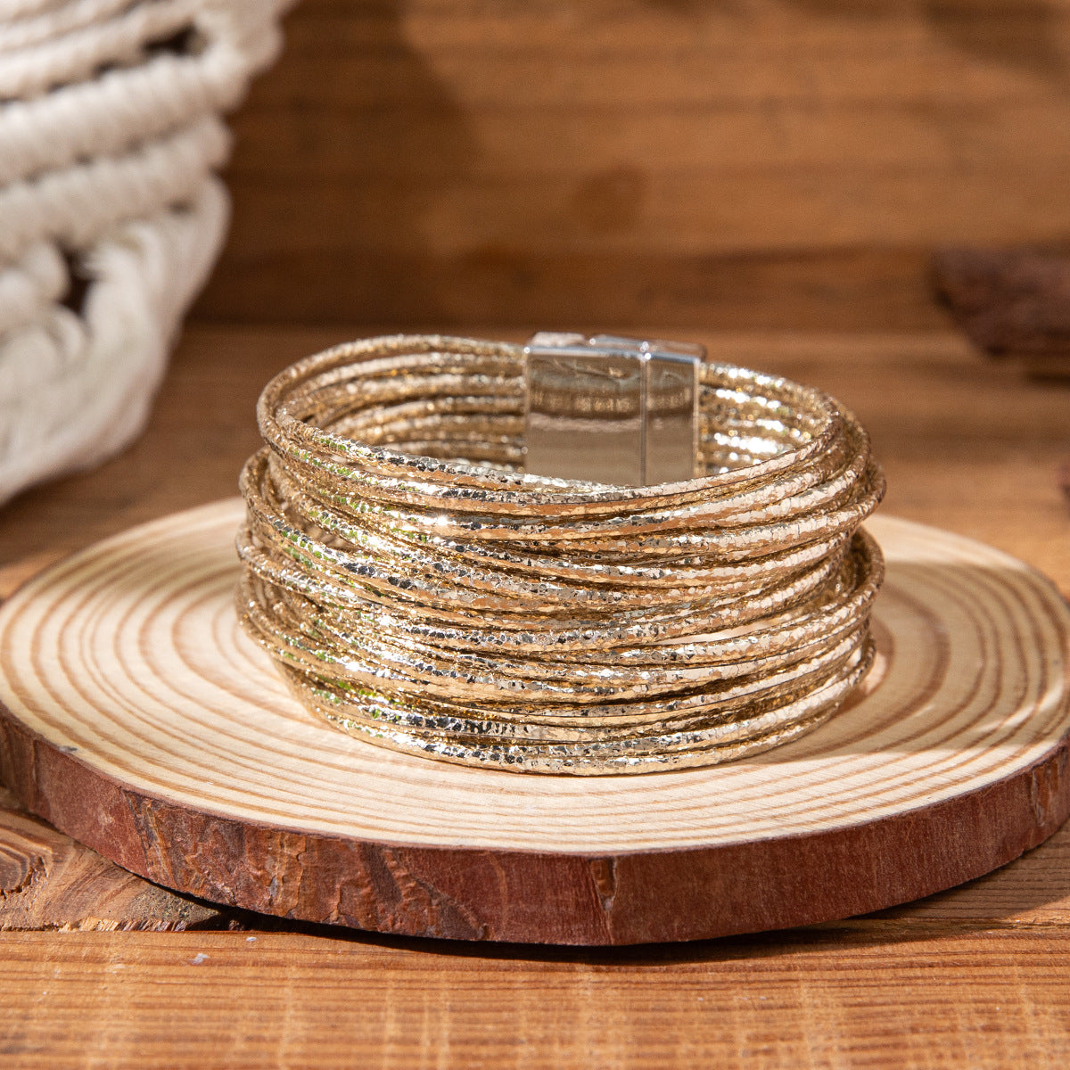 Wholesale Colorful Thin Circle Stacked PU Bracelet